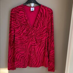 CAbi Red Zebra Print Long Sleeve Top